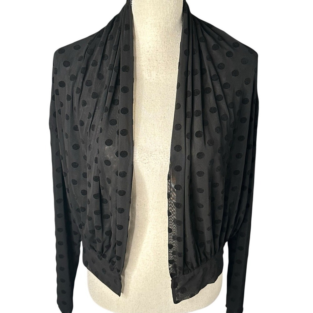 Anthropologie Ett:twa Lawrence Black Velvet Flock Dot Open Cardigan Sz XS